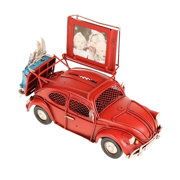 1210-3398SS-EL YAPIMI KUMBARALI FOTOĞRAF ÇERÇEVELİ KIRMIZI METAL WOSWOS 14*6*9CM - 3