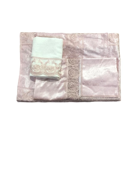 Dantelli Lüx Kadife Seccade Takımı 4 Parça Çeyizlik Bohça Gelin Seti