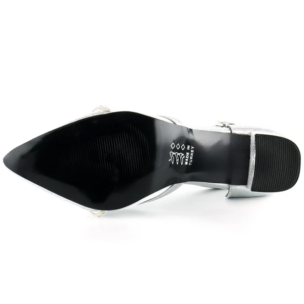 Erkan Saçmacı Molly Lame Taşlı Fileli Kalın Topuklu Ayakkabı - Resim 5