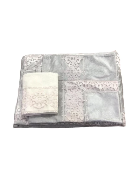 Dantelli Lüx Kadife Seccade Takımı 4 Parça Çeyizlik Bohça Gelin Seti - 3