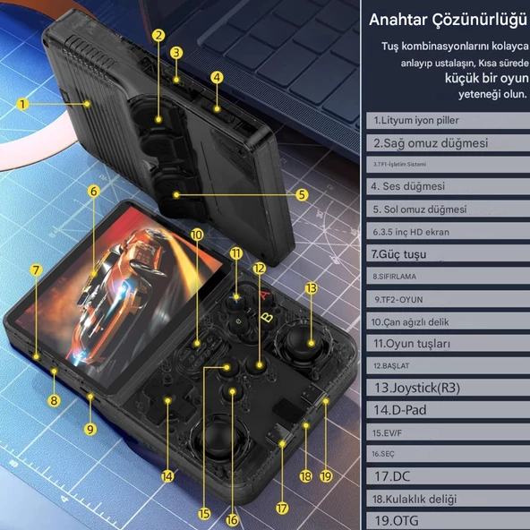 QASUL R36S Retro 3.5 inç IPS ekran elde kullanılır oyun konsolu açık kaynak Linux sistemi 64GB 15000 + oyunlar cep Video oynatıcı SİYAH - 4