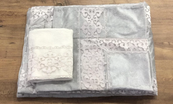 Dantelli Lüx Kadife Seccade Takımı 4 Parça Çeyizlik Bohça Gelin Seti - 4