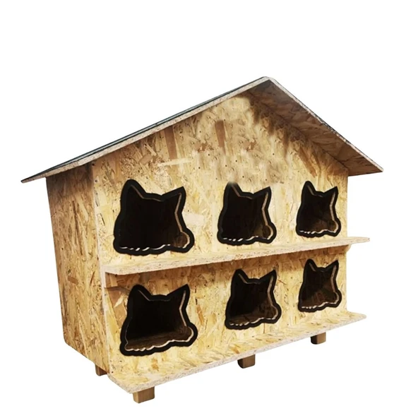 Reyo Kedi Evi Dış Ortam Uygun Ahşap Kedi Evi OSB 100X95X50 cm