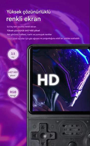 QASUL R36S Retro 3.5 inç IPS ekran elde kullanılır oyun konsolu açık kaynak Linux sistemi 64GB 15000 + oyunlar cep Video oynatıcı SİYAH - 5