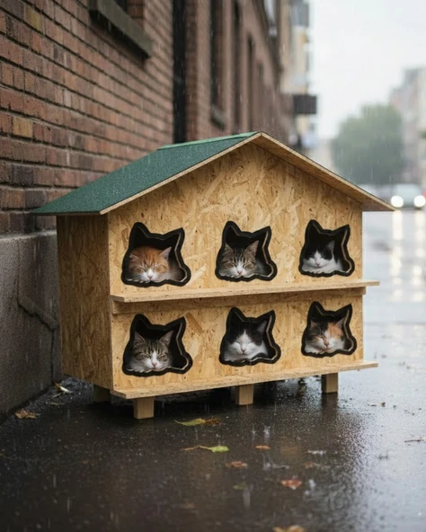 Reyo Kedi Evi Dış Ortam Uygun Ahşap Kedi Evi OSB 100X95X50 cm - CAT27 ürün görseli 1