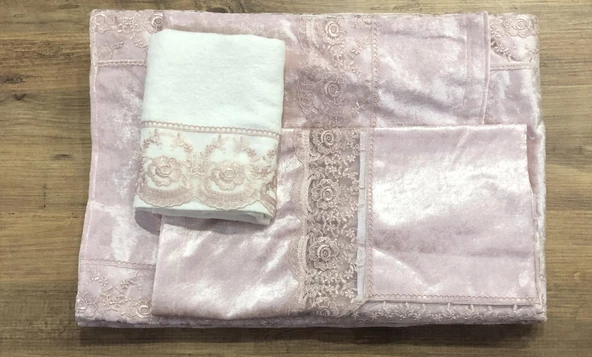 Dantelli Lüx Kadife Seccade Takımı 4 Parça Çeyizlik Bohça Gelin Seti - 2