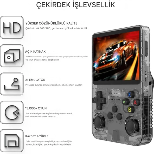 QASUL R36S Retro 3.5 inç IPS ekran elde kullanılır oyun konsolu açık kaynak Linux sistemi 64GB 15000 + oyunlar cep Video oynatıcı SİYAH - 3