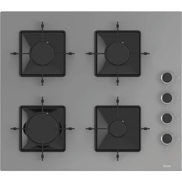Ferre SS208 4 Gözü Gazlı Ankastre Cam Ocak - Gri