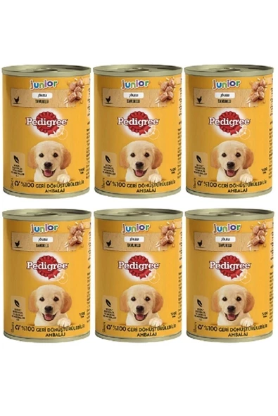 Pedigre Junior Yavru Köpek Konserve 6 Adet X 400 gr Tavuklu Yaş Mama