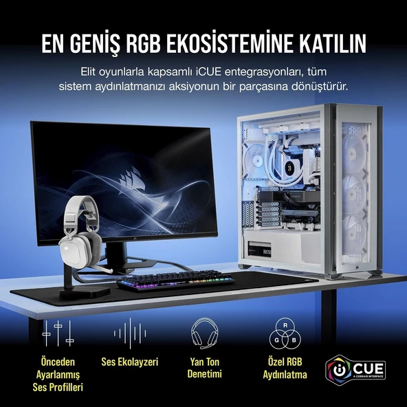 Corsair HS80 RGB Wireless CA-9011236-EU Beyaz Kablosuz Kulak Üstü Oyuncu Kulaklığı - Resim 5
