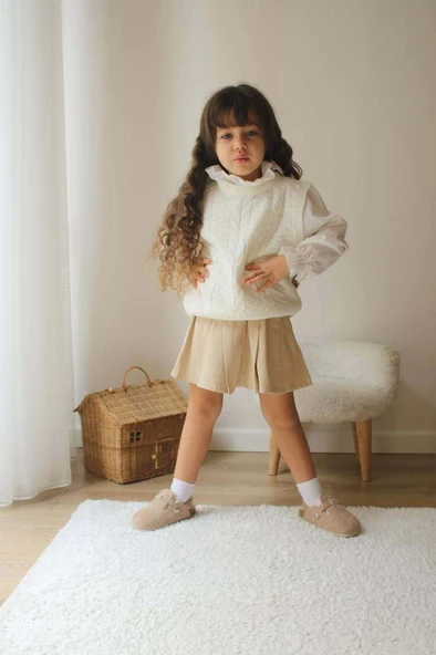 KIZ ÇOCUK YAKALI TRİKO SÜVETERLİ ETEKLİ 2Lİ TAKIM - Resim 4