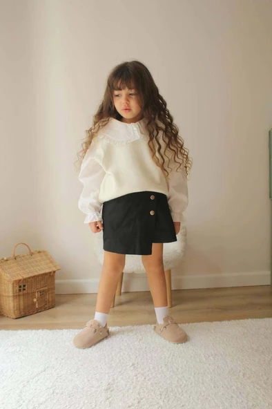 KIZ ÇOCUK YAKALI TRİKO SÜVETERLİ ETEKLİ 2Lİ TAKIM - Resim 2