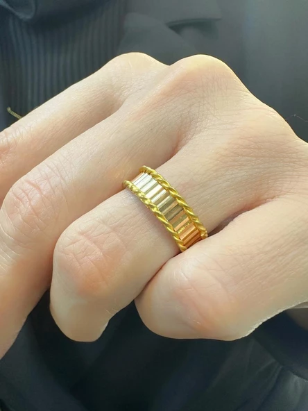 22 Ayar Altın 6 mm Merdiven Ajda Burma Özel Alyans Yüzük - Resim 2