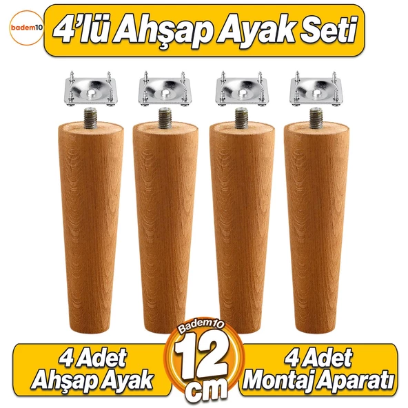 4'lü Set Ahşap 12 cm Mobilya Koltuk Kanepe Sehpa Masa Ayağı Ayakları M8 Civatalı Bağlantı Aparatlı ürün görseli