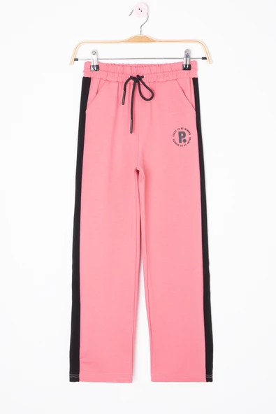 Pembe Garnili Geniş Paça Kız Çocuk Beli Lastikli Eşofman Altı 20194