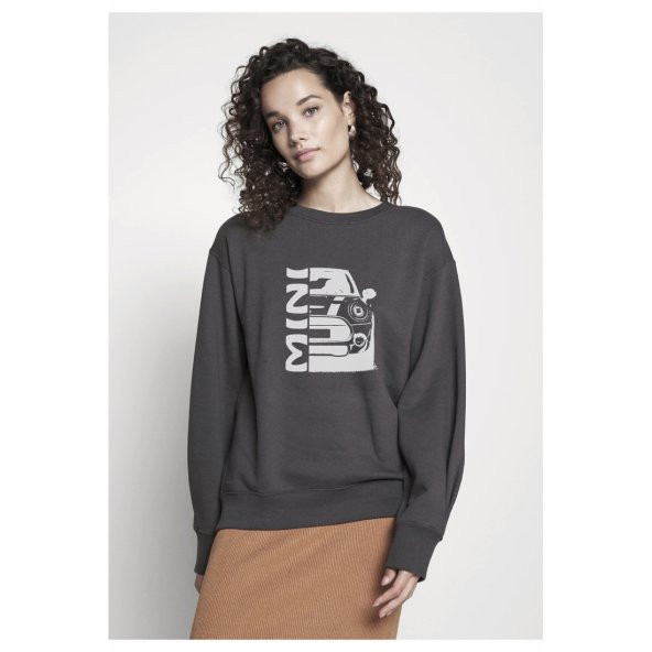 Araba Mini Baskılı Füme Antrasit Kadın Örme Sweatshirt Uzun kol