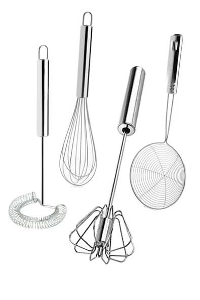 Online Kapında 4'lü Set Otomatik Basmalı Çırpıcı, Yağ Kevgiri, Tel Çırpıcı, Yumurta Çırpıcı Sos