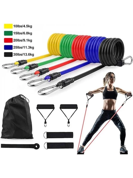 Valkyrie 11 Parça Latex Direnç Lastiği Seti Yoga Pilates Fitness Egzersiz Direnç Bandı - 3