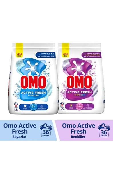 Omo Color 5,5 kg Renkliler + Omo Actıve Fresh 5,5 kg Beyazlar