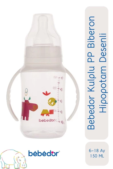 Bebedor Kulplu PP Biberon 6-18 Ay Hipopotam Desenli 150 ml 76302