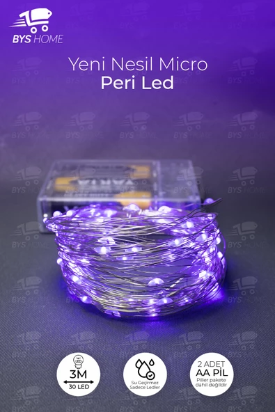 10 Adet 3 Metre Mor Renk Pil ile Çalışan Peri Led Dekoratif ve Şık Aydınlatma - 2