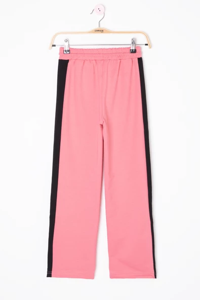 Pembe Garnili Geniş Paça Kız Çocuk Beli Lastikli Eşofman Altı 20194 - 5