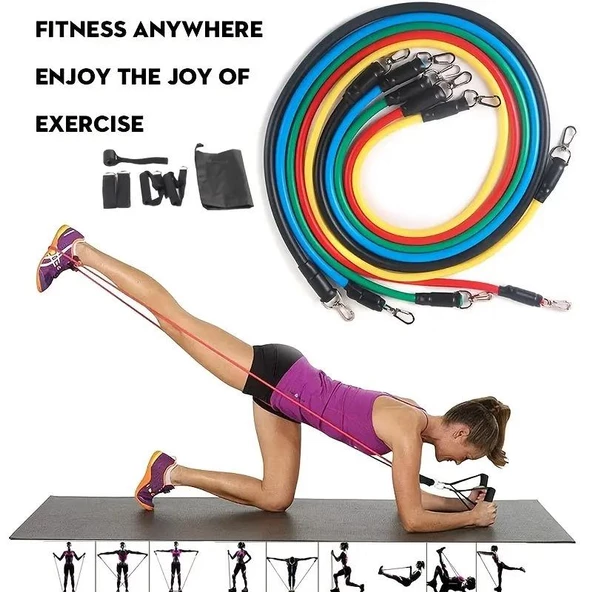Valkyrie 11 Parça Latex Direnç Lastiği Seti Yoga Pilates Fitness Egzersiz Direnç Bandı - 6