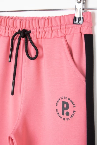 Pembe Garnili Geniş Paça Kız Çocuk Beli Lastikli Eşofman Altı 20194 - 2