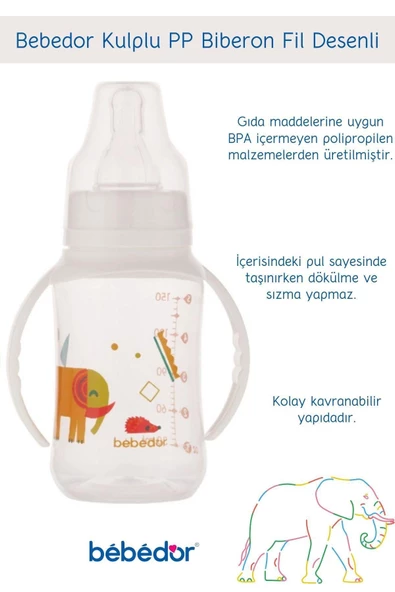 Bebedor Kulplu PP Biberon 6-18 Ay Fil Desenli 150 ml 76302
