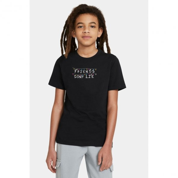 Stanger Things Friends Dont Lie Işıklı Baskılı Unisex Çocuk Siyah T-shirt