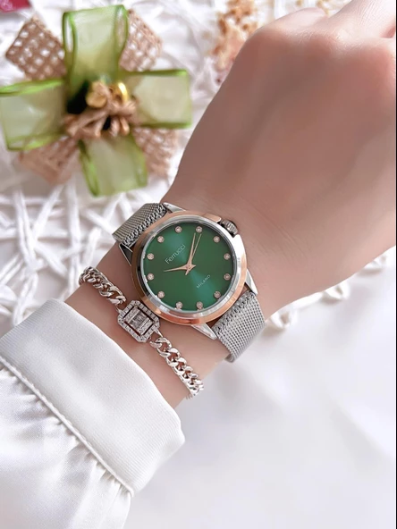 Ferrucci Kadın Kol Saati+Bileklik Özel Seri Çelik Kordon Kararma Renk Atma Yapmaz VS.BLKT.0065 - 2