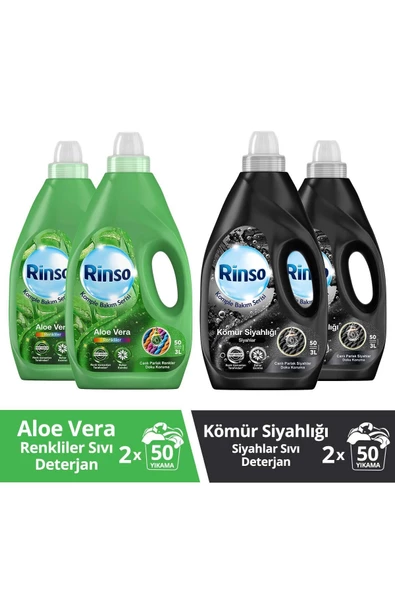 Rinso Sıvı Deterjan Aloe Vera Renkliler İçin 2 x 3 L + Rinso Kömür Siyahlar İçin 2 x 3 L