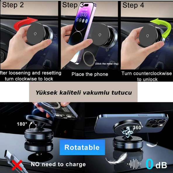 Alfalink Manyetik Vakumlu Araç Telefon Tutucu Ayna-Cam-Araba MagSafe Araç Tutucu K009 - 4