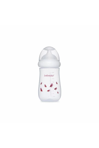 Bebedor Geniş Ağız Orta Akış Anti-Kolik Silikon Emzikli PP Biberon Pembe Kuş 260ml 98322