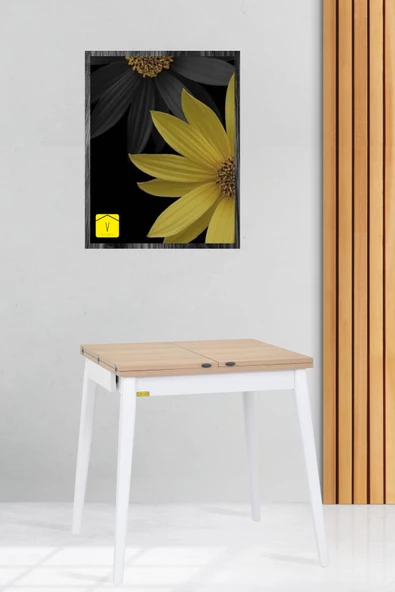 Vilinze Avanos Ahşap Katlanır Kanatlı Mdf Mutfak Masası - 70x70+70 (70x140) cm
