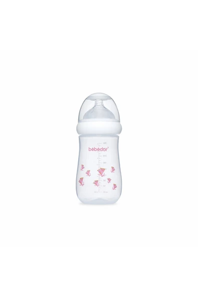 Bebedor Geniş Ağız Orta Akış Anti-Kolik Silikon Emzikli PP Biberon Pembe Çekirge 260ml 98322