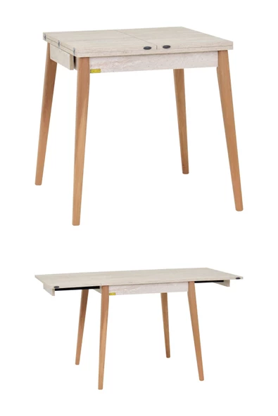 Vilinze Avanos Ahşap Katlanır Kanatlı Mdf Mutfak Masası - 70x70+70 (70x140) cm - 2