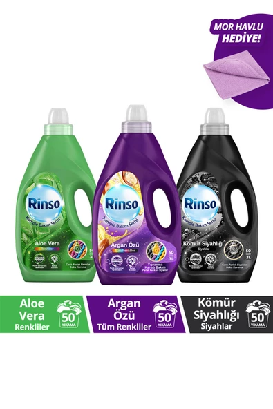 RİNSO SIVI DETERJAN 3 LT ARGAN ÖZLÜ ALOEVERA KÖMÜR SİYAHLIĞI 1ER ADET TOPLAM 3 ADET