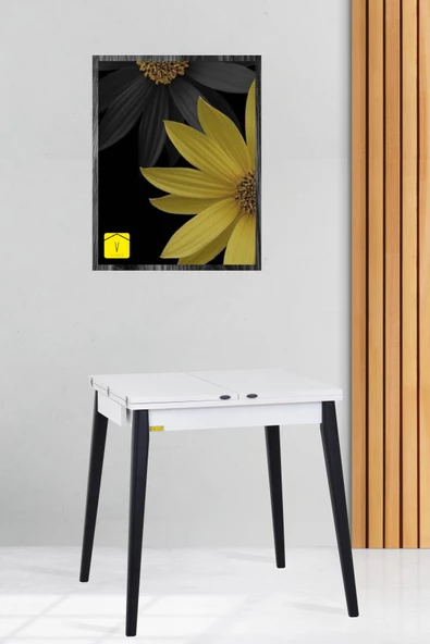 Vilinze Avanos Ahşap Katlanır Kanatlı Mdf Mutfak Masası - 70x70+70 (70x140) cm