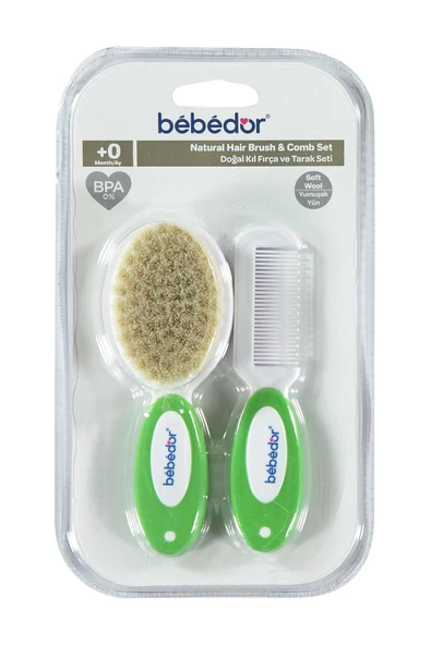 Bebedor Doğal Saç Fırçası Ve Tarak Seti Yeşil 573
