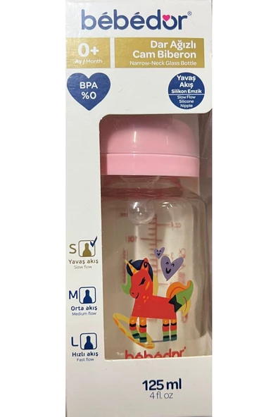 Bebedor Desenli Cam Biberon Unicorn Dar Ağız 125ml 0ay 30302 - 2