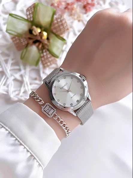 Ferrucci Kadın Kol Saati+Bileklik Özel Seri Çelik Kordon Kararma Renk Atma Yapmaz VS.BLKT.0070 - Resim 2