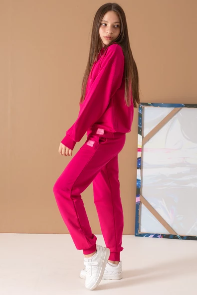 Fuşya Basic Kapüşonlu Kız Çocuk Eşofman Takımı 19594 - 7