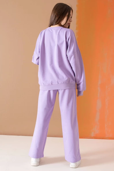 Lila Forever Yazı Baskılı Kız Çocuk Eşofman Takımı 19571 - 5