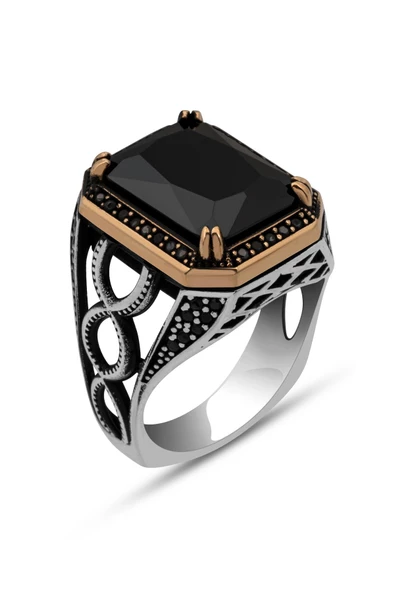 Siyah Taşlı 925 Gümüş Erkek Yüzük - Resim 2