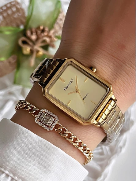 Ferrucci Kadın Kol Saati+Bileklik Özel Seri Çelik Kordon Kararma Renk Atma Yapmaz VS.BLKT.0076 ürün görseli