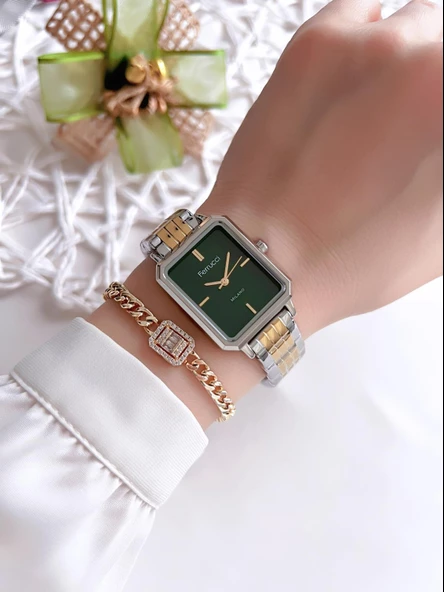 Ferrucci Kadın Kol Saati+Bileklik Özel Seri Çelik Kordon Kararma Renk Atma Yapmaz VS.BLKT.0073 - Resim 2