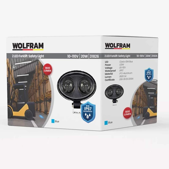 Forklift Mavi Kare Işık Veren Güvenlik Lambası 10/110V E-Belgeli 20W - 2