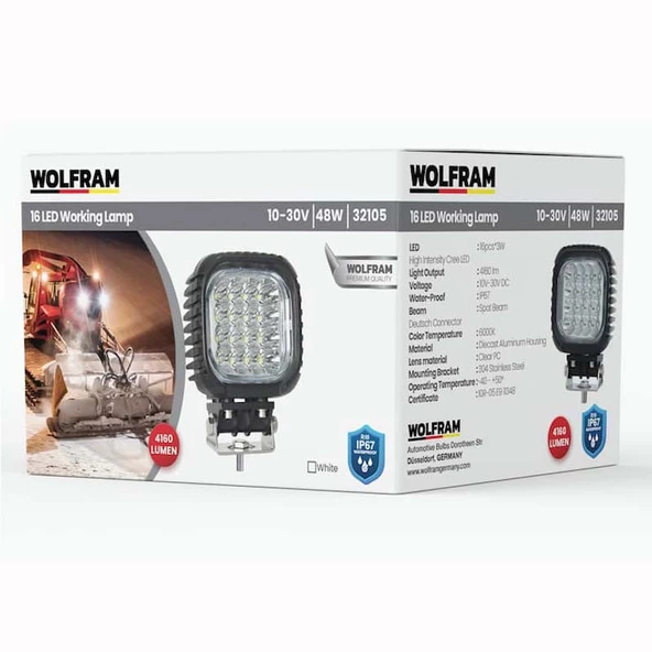 Led Kare Çalışma Lambası Ağır Hizmet 4.160 Lümen Spot 10/30V E-Belgeli 48W - 2