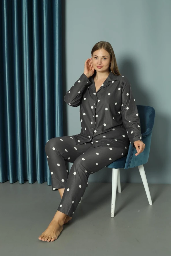 Yeni Model Düğmeli Büyük Beden Süet Kadın Pijama Takımı 13686-Mint Yeşili - 2